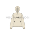 Womens sport pullover hoodie flat sketch, front view