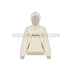 Womens sport pullover hoodie flat sketch, front view