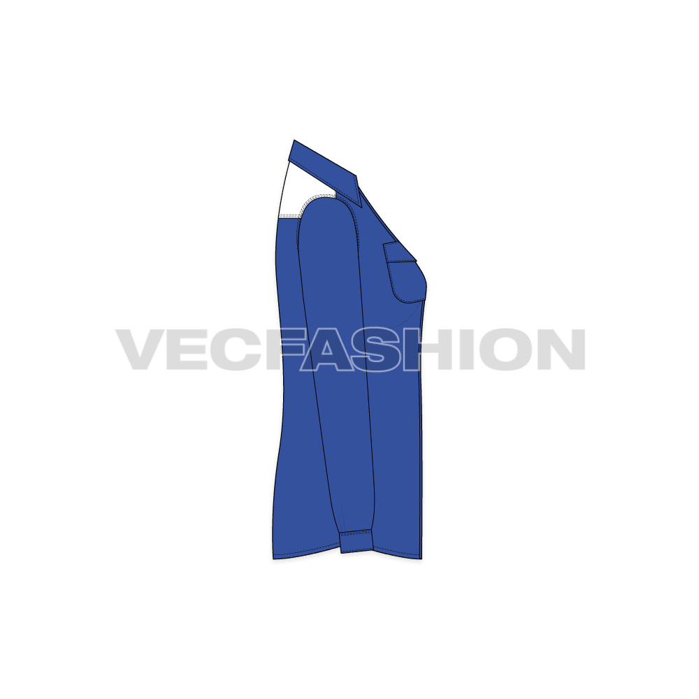 Womens sport sailing shirt flat sketch, side view