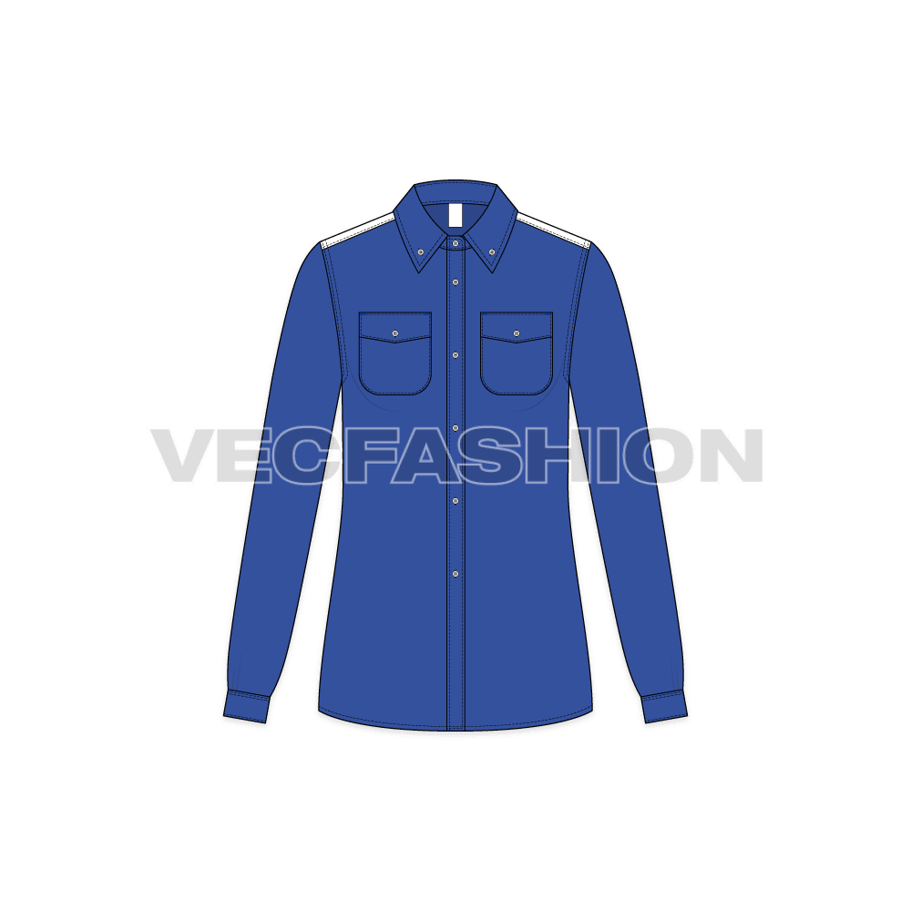 Womens sport sailing shirt flat sketch, front view