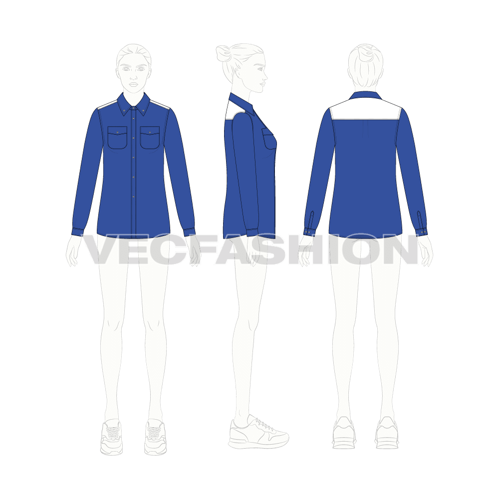 Womens sport sailing shirt flat sketch, croqui sketch