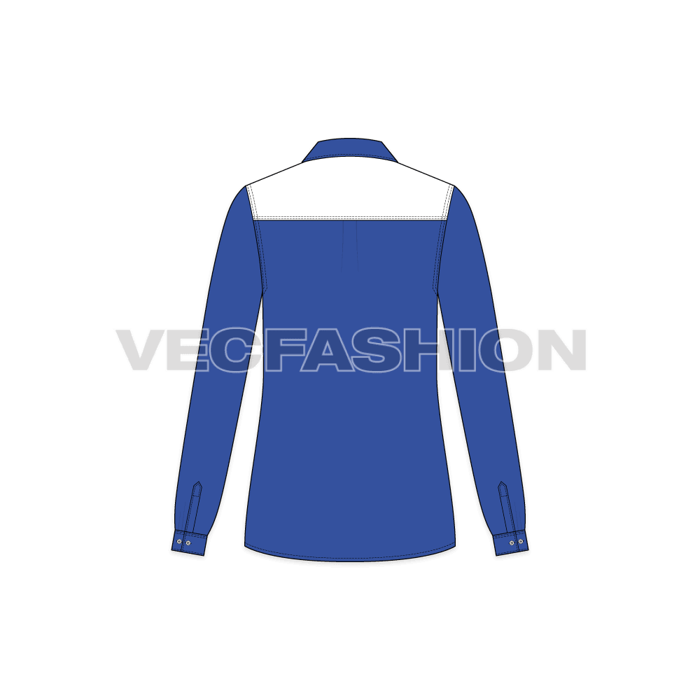 Womens sport sailing shirt flat sketch, back view