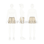 Womens sport shorts, cargo pocket flat sketch, croqui sketch