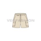 Womens sport shorts, cargo pocket flat sketch, front view