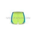 Womens sport shorts, curved hem flat sketch, front view