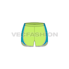 Womens sport shorts, curved hem flat sketch, front view