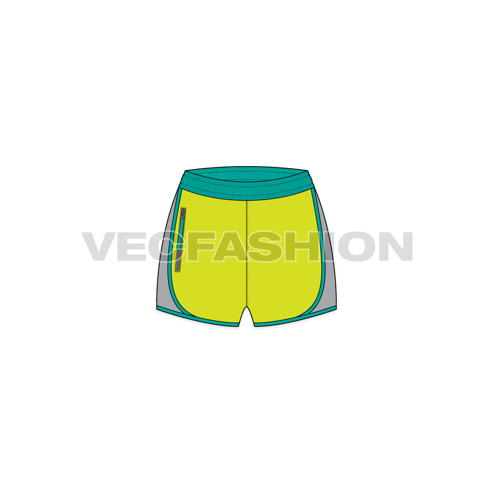 Womens sport shorts, double layer flat sketch, front view