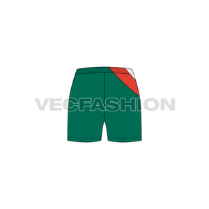 A vector fashion sketch for Women's Sport Shorts. It has a very interesting cut panels in a wave shape representing the Wave Surfing with long drawstrings and contrast waistband lining.