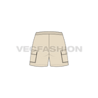Womens sport shorts, cargo pocket flat sketch, back view