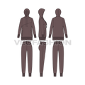 Womens sport sweatsuit flat sketch, showing all views, front, side and back