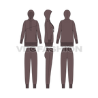 Womens sport sweatsuit flat sketch, showing all views, front, side and back