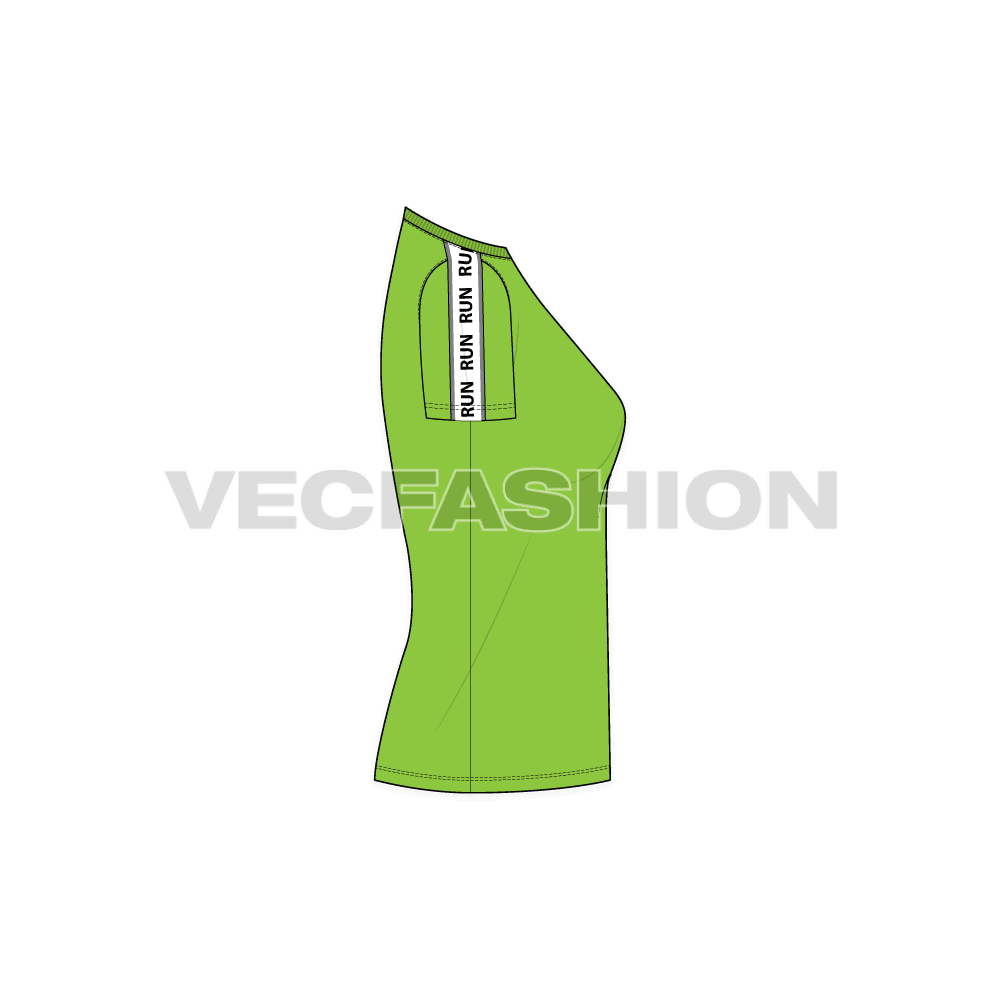 Womens sport t-shirt flat sketch, side view