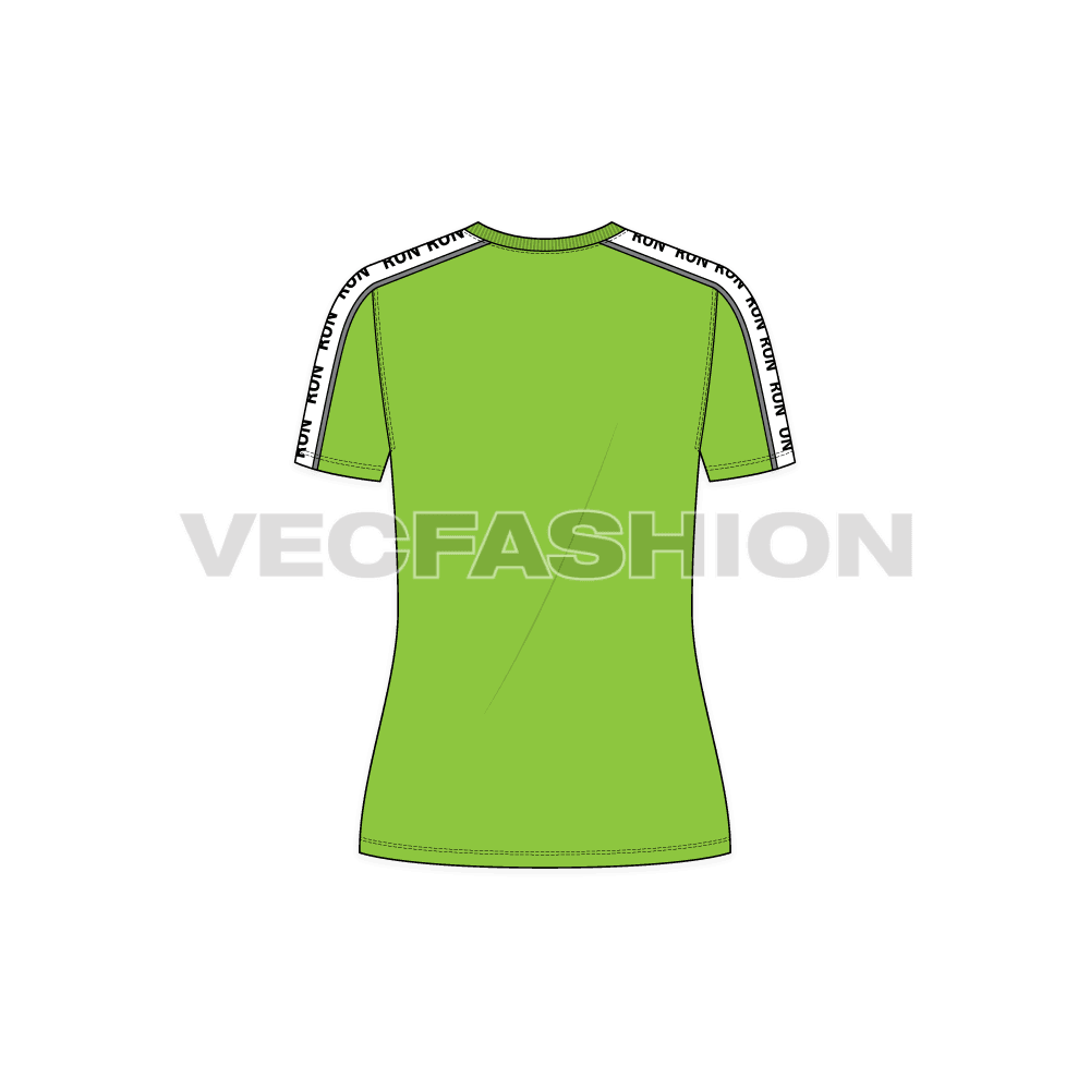 Womens sport t-shirt flat sketch, back view