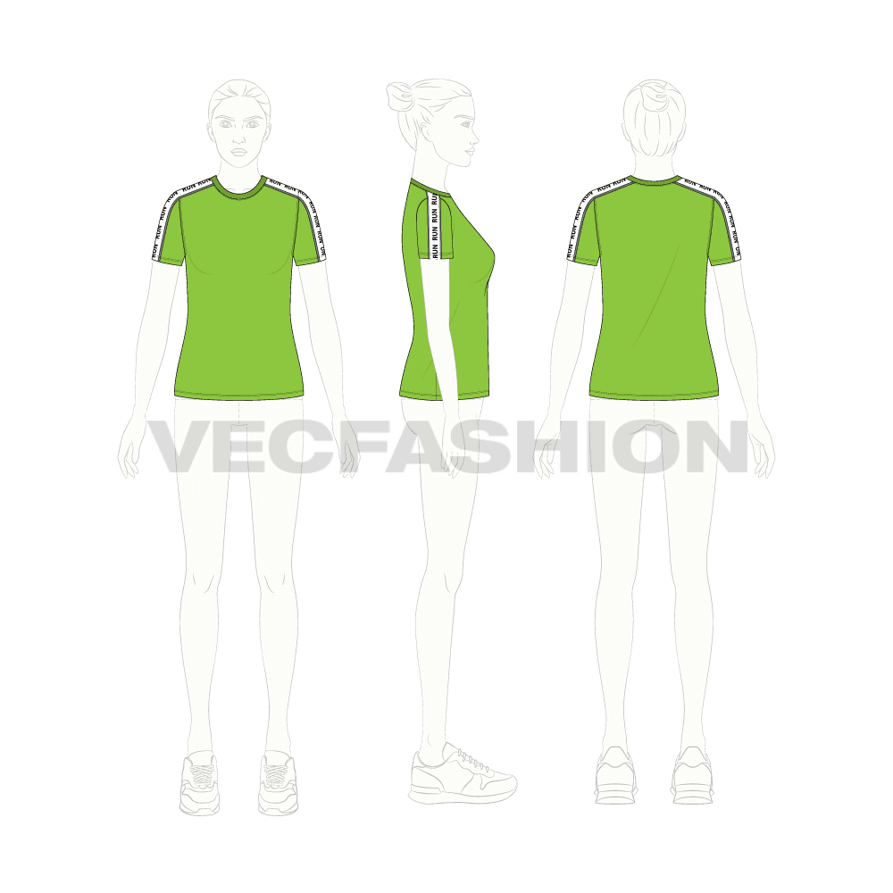 Womens sport t-shirt flat sketch, croqui sketch