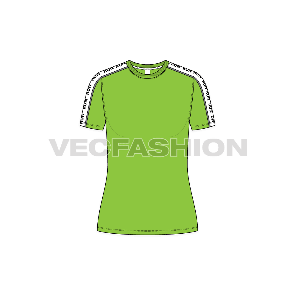 A very trendy and fast runner style for Women's Sport T-shirt template. There is a sublimation brand tape on the sleeves. 