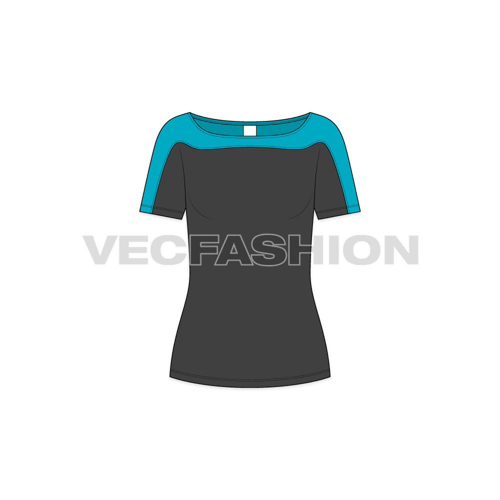 Womens sport t-shirt top flat sketch, front view