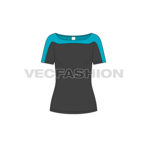 A Women's Sport T-shirt Top template with a newly designed Hump Neck. It is rendered in two colourways.