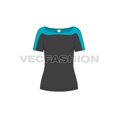 A Women's Sport T-shirt Top template with a newly designed Hump Neck. It is rendered in two colourways.