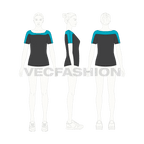 Womens sport t-shirt top flat sketch, croqui sketch