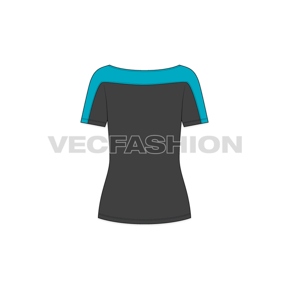 Womens sport t-shirt top flat sketch, back view