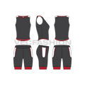 Womens sport tee and shorts set flat sketch, showing all views, front, side and back