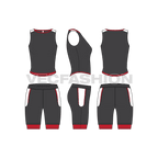 Womens sport tee and shorts set flat sketch, showing all views, front, side and back