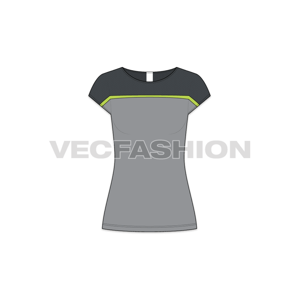 Womens sport training top flat sketch, front view