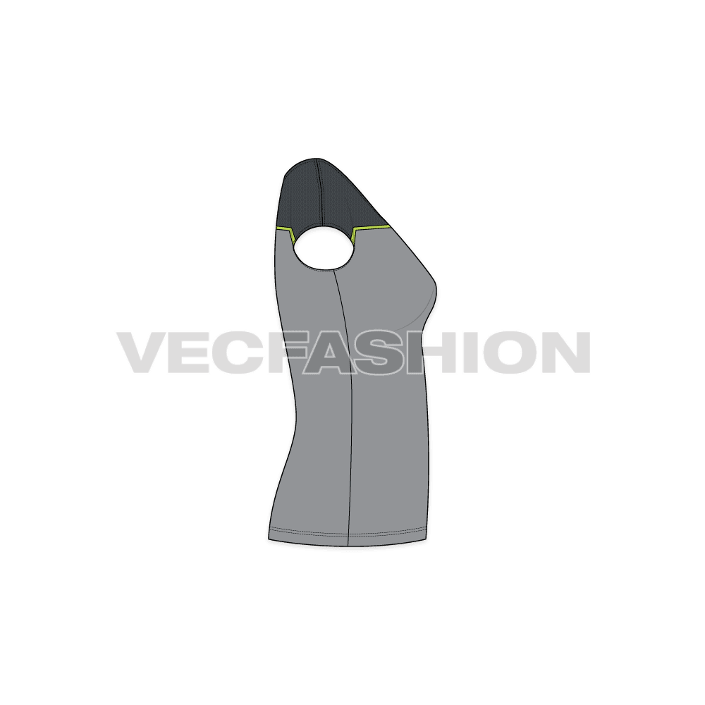 Womens sport training top flat sketch, side view