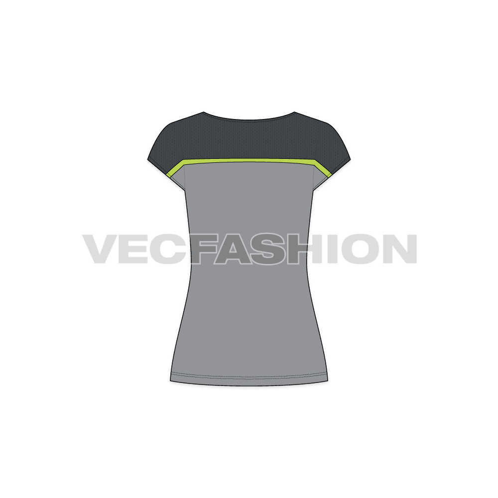 Womens sport training top flat sketch, back view