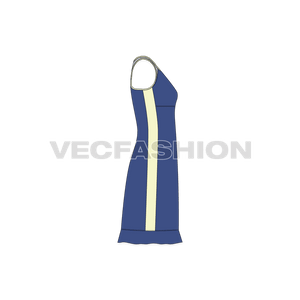 A new vector apparel template of Womens Sport Tunic. It has mesh panels around the armhole and contrast panels on sides. There is frill on the bottom panel for style purposes.