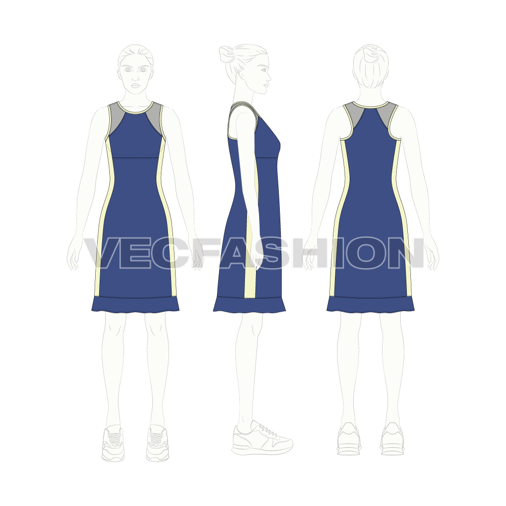 Womens sport tunic flat sketch, croqui sketch