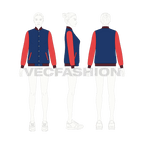 Women's Sport Varsity Jacket flat sketch, croqui sketch