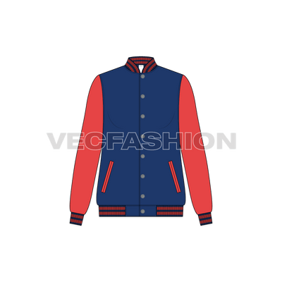 A vector template of Women's Sport Varsity Jacket also known as American Baseball Jacket. This jacket is normally made in two colors, the Main Body to be different than sleeves.