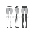 Womens sport yoga pants flat sketch, showing all views, front, side and back