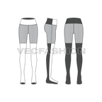 Womens sport yoga pants flat sketch, showing all views, front, side and back