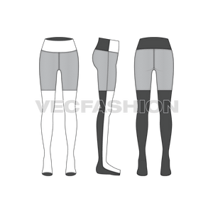 This Women's Sport Yoga Pants Vector Template have panels and made with tech mesh best for Training, Running and Yoga practice. Easy to edit and showing all three views, front, back and side.