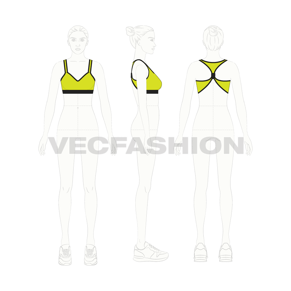 Womens sports bra flat sketch, croqui sketch