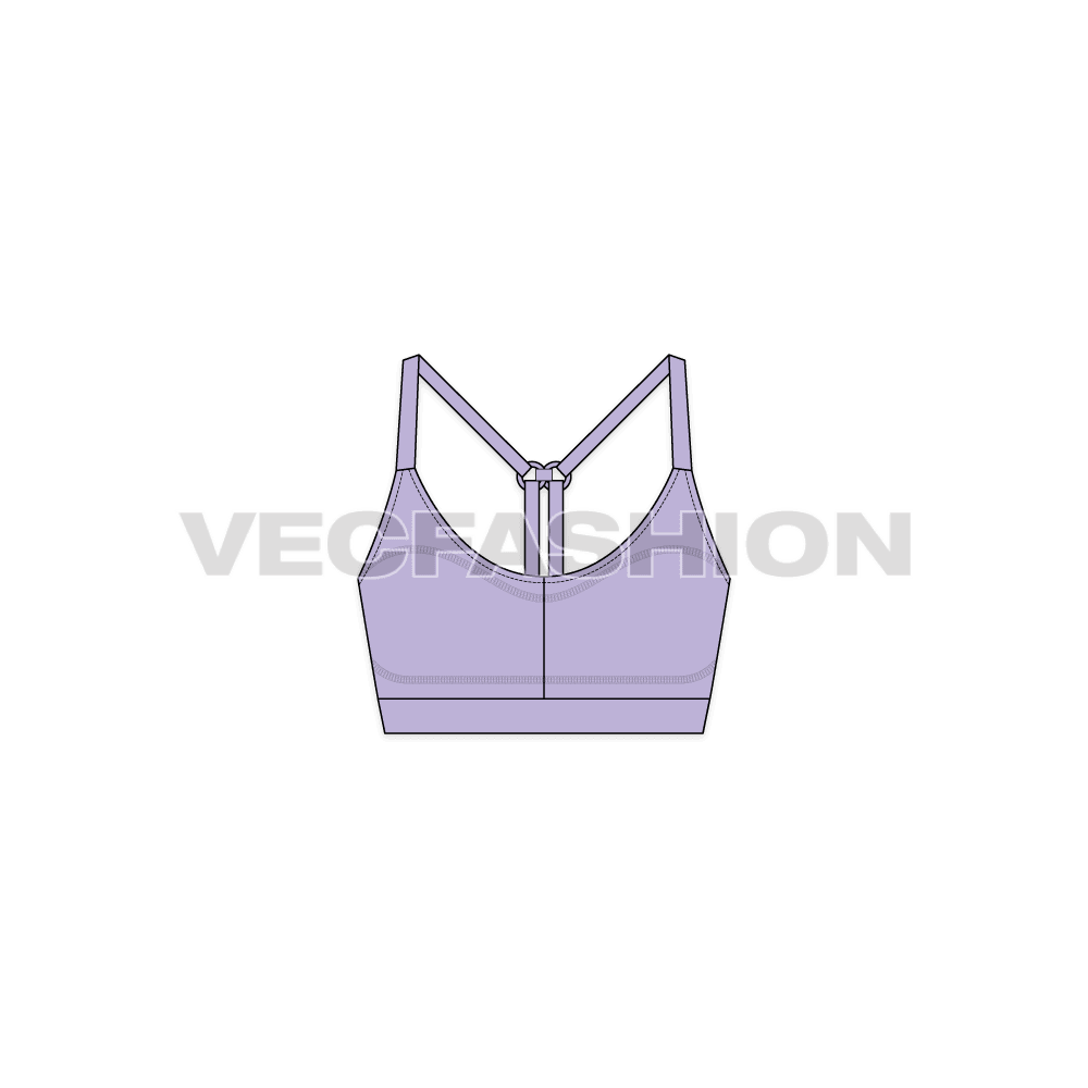 Womens sports bra, compression flat sketch, front view