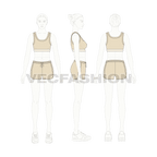 Womens sports bra and shorts set flat sketch, on croqui