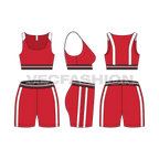 Womens sports bra and sport shorts flat sketch, showing all views, front, side and back