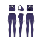 Womens sports set flat sketch, showing all views, front, side and back