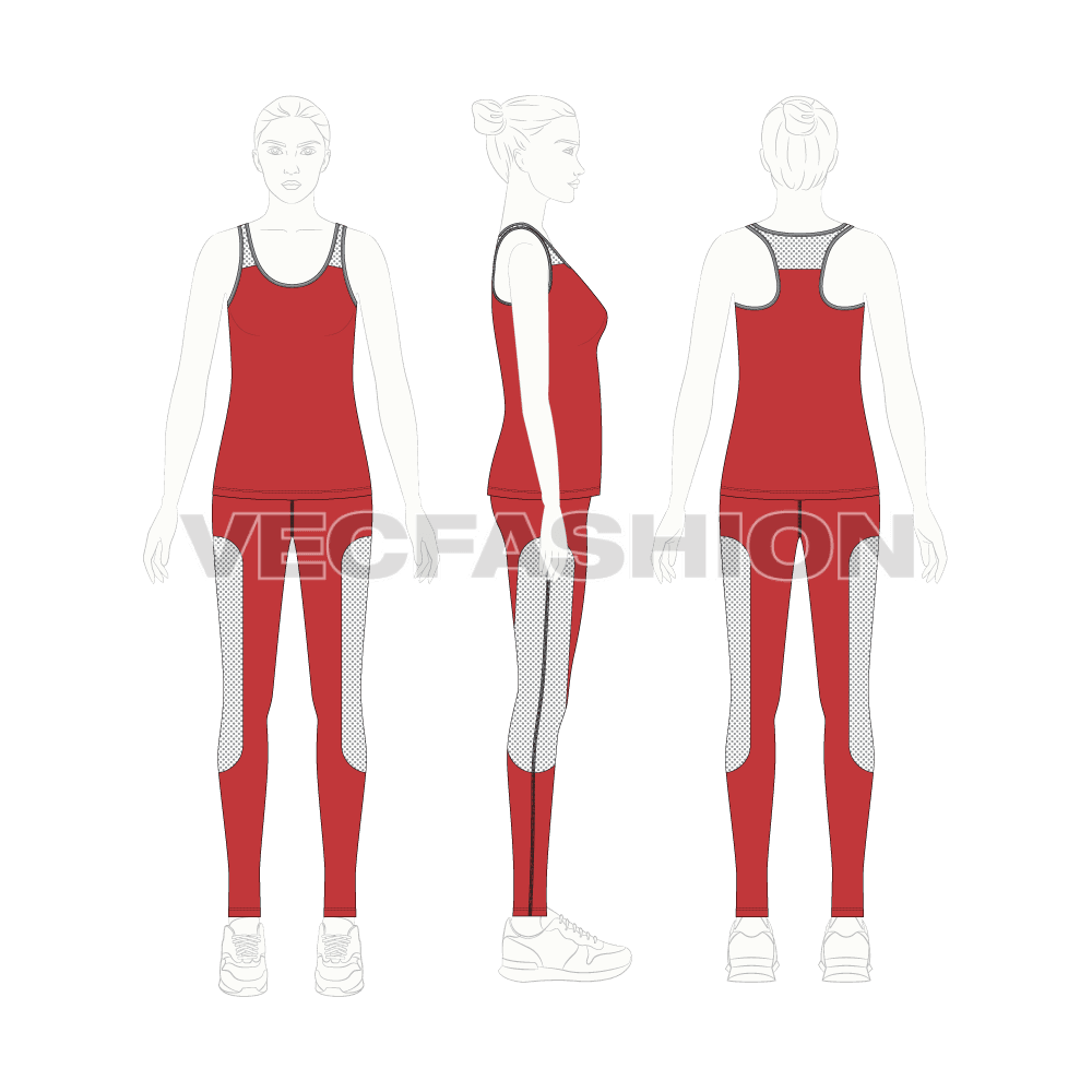 Womens sportswear set flat sketch, on croqui