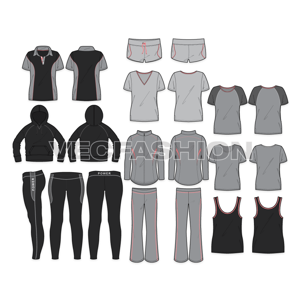 This is a Women Sportswear Fashion Templates Set having 11 awesome vectors in shades of gray. This Fashion Set is a combination of products that are essential for any design project. 