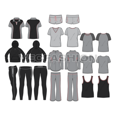 This is a Women Sportswear Fashion Templates Set having 11 awesome vectors in shades of gray. This Fashion Set is a combination of products that are essential for any design project. 