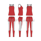 Womens sportswear set flat sketch, showing all views, front, side and back
