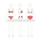 Womens sporty bandeau bikini flat sketch, croqui sketch