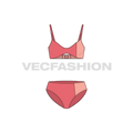 Womens sporty bandeau bikini flat sketch, front view