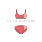 Womens sporty bandeau bikini flat sketch, front view
