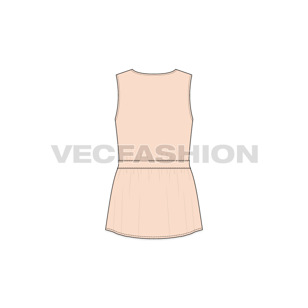 Womens square neck blouse flat sketch, back view