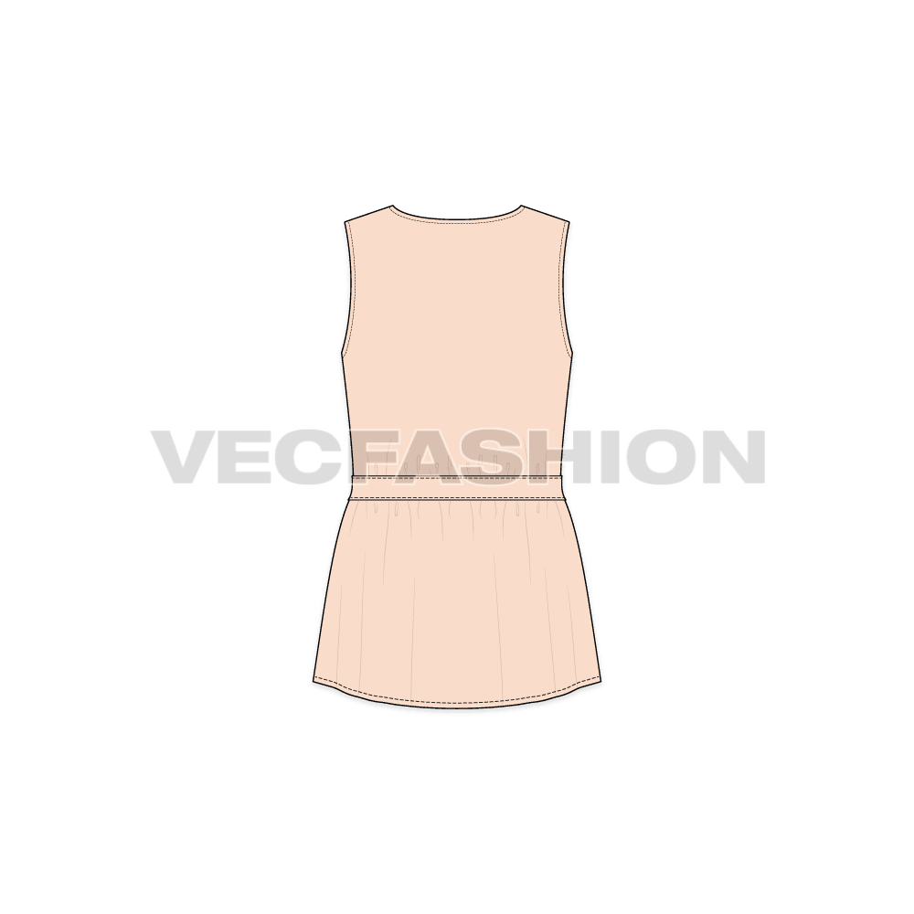 A very fashionable Women's Blouse Top Vector Template. This fashion top is stylized with a Gathered Belt all around, except for Center Front. This Blouse Top has volume towards bottom and a soft look. 